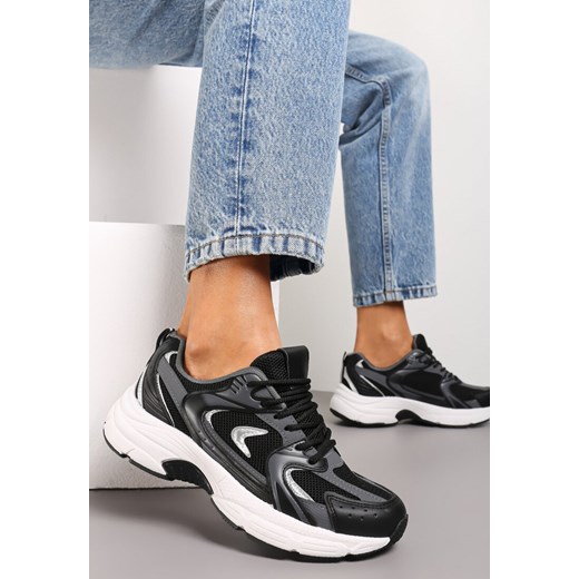 Czarne Sportowe Sneakersy z Imitacji Skóry z Ozdobnymi Paskami Vilirea ze sklepu renee.pl w kategorii Buty sportowe damskie - zdjęcie 173195656