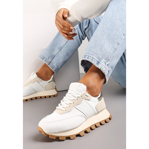 Biało-Beżowe Sneakersy z Przeszyciami na Grubej Podeszwie ze Żłobieniem Vetilassa ze sklepu renee.pl w kategorii Buty sportowe damskie - zdjęcie 173195836