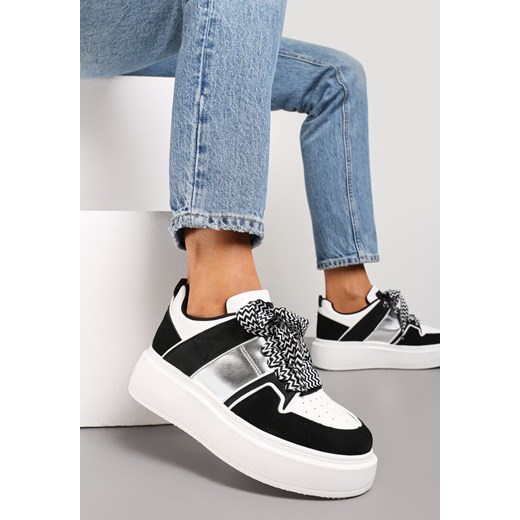 Biało-Czarne Sneakersy z Przeszyciami i Ozdobnymi Sznurówkami na Grubej Podeszwie Timarel ze sklepu renee.pl w kategorii Buty sportowe damskie - zdjęcie 173195986