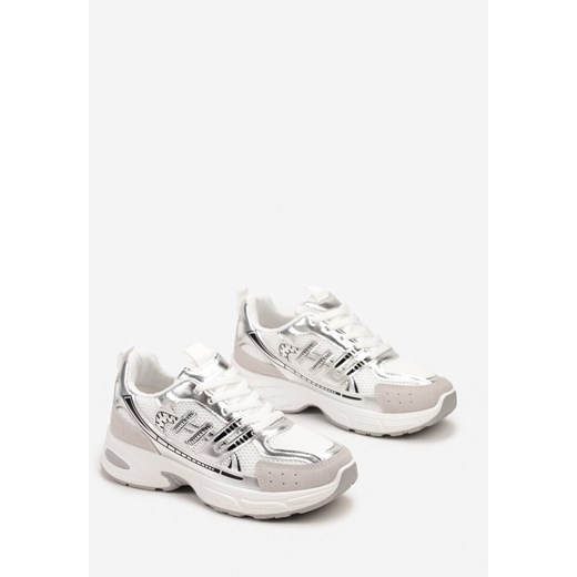 Srebrne Sneakersy na Grubej Podeszwie Ozdobione Przeszyciami Linarei Renee 40 renee.pl