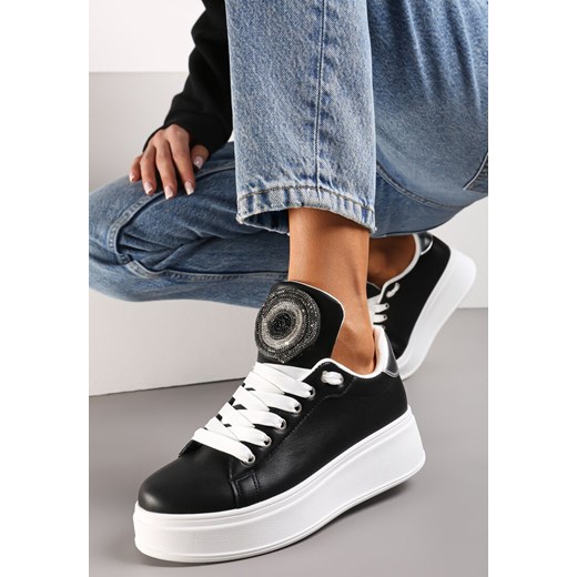Czarne Sneakersy na Platformie z Cyrkoniami na Szerokim Języku Esirel ze sklepu renee.pl w kategorii Buty sportowe damskie - zdjęcie 173196909