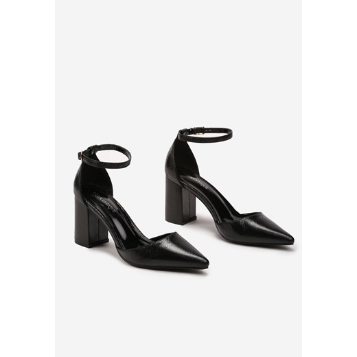Czarne Czółenka na Obcasie z Metalicznym Połyskiem i Tłoczeniem Efrudia Renee 40 renee.pl