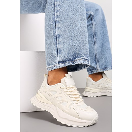 Beżowe Sznurowane Sneakersy na Grubej Podeszwie z Ozdobnymi Wstawkami Ilira ze sklepu renee.pl w kategorii Buty sportowe damskie - zdjęcie 173197499