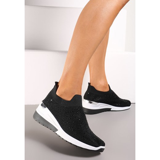 Czarne Wsuwane Sneakersy z Cyrkoniami na Koturnie Tireva ze sklepu renee.pl w kategorii Buty sportowe damskie - zdjęcie 173199186