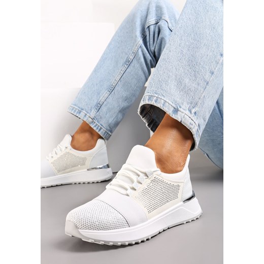 Srebrne Sneakersy Ozdobione Siateczką i Brokatem oraz Siateczką na Grubej Podeszwie Celandria ze sklepu renee.pl w kategorii Buty sportowe damskie - zdjęcie 173199206
