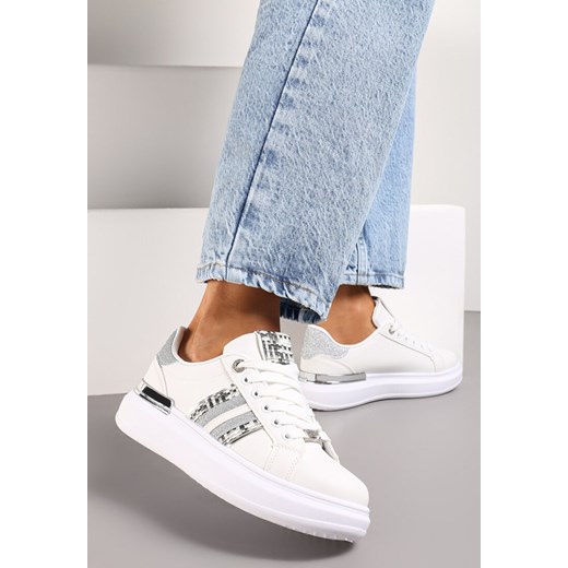 Biało-Srebrne Sneakersy na Niewysokiej Platformie z Brokatowymi Wstawkami Renallsa ze sklepu renee.pl w kategorii Buty sportowe damskie - zdjęcie 173199298