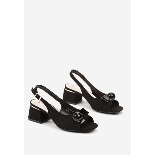 Czarne Sandały na Geometrycznym Słupku z Ozdobnymi Klamrami i Skórzaną Wkładką Renee 36 renee.pl