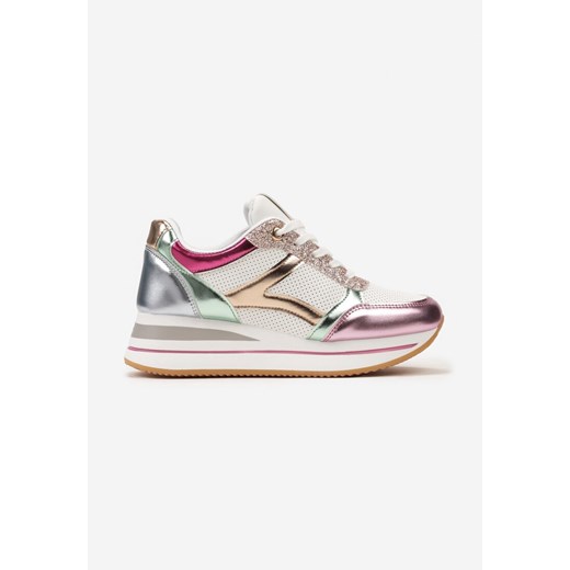 Biało-Różowe Sneakersy na Grubej Podeszwie w Paski Zdobione Brokatem Selarissa Renee 39 renee.pl