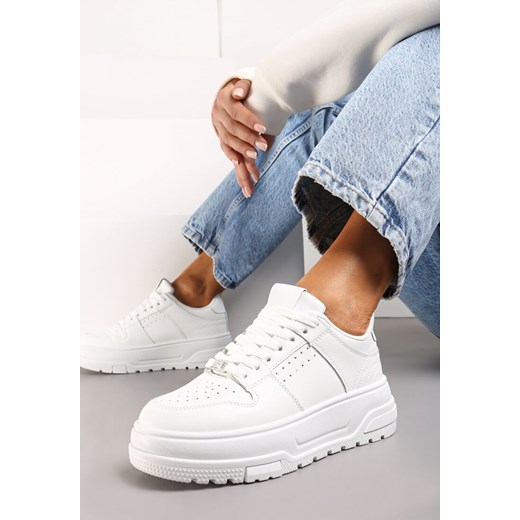 Białe Sneakersy z Ekoskóry na Grubej Podeszwie z Ozdobnymi Wstawkami Sarnei ze sklepu renee.pl w kategorii Buty sportowe damskie - zdjęcie 173199979