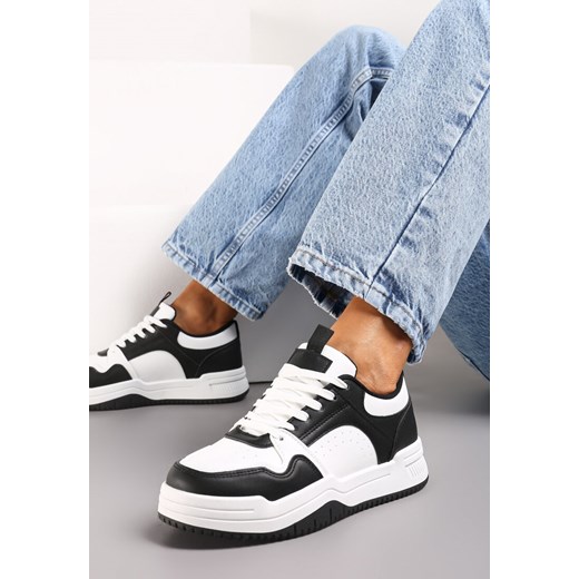 Czarno-Białe Sneakersy na Grubej Podeszwie z Cholewką Przed Kostkę Alriel ze sklepu renee.pl w kategorii Buty sportowe damskie - zdjęcie 173200009