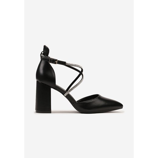 Czarne Czółenka z Cyrkoniami na Kwadratowym Słupku Rainel Renee 37 renee.pl