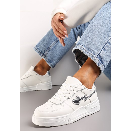 Białe Sznurowane Sneakersy na Grubej Podeszwie z Brokatowym Zdobieniem Anaieli ze sklepu renee.pl w kategorii Buty sportowe damskie - zdjęcie 173201917