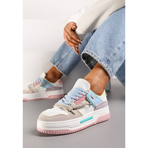 Biało-Różowe Sneakersy na Platformie z Ozdobnymi Sznurówkami Aqara ze sklepu renee.pl w kategorii Buty sportowe damskie - zdjęcie 173202228