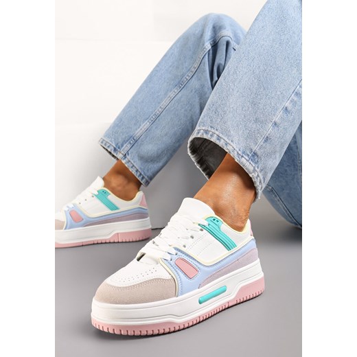 Biało-Różowe Sneakersy ze Wstawkami z Ekozamszu na Grubej Podeszwie Anecta ze sklepu renee.pl w kategorii Buty sportowe damskie - zdjęcie 173202258
