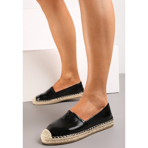 Czarne Metaliczne Espadryle Ozdobione Plecionką na Nosku i Podeszwie Mareolle ze sklepu renee.pl w kategorii Espadryle damskie - zdjęcie 173202595
