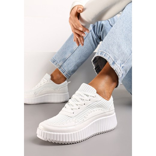 Białe Sneakersy na Platformie Ozdobione Nitami i Patchworkowymi Wstawkami Jeneria ze sklepu renee.pl w kategorii Buty sportowe damskie - zdjęcie 173202665