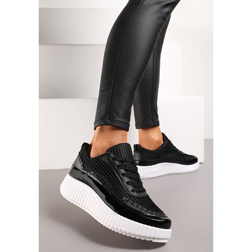 Czarne Sneakersy na Platformie Ozdobione Nitami i Patchworkowymi Wstawkami Jeneria ze sklepu renee.pl w kategorii Buty sportowe damskie - zdjęcie 173202675