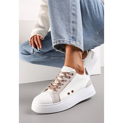Biało-Złote Sneakersy z Metalicznymi Wstawkami na Grubej Podeszwie Amoone ze sklepu renee.pl w kategorii Buty sportowe damskie - zdjęcie 173202715