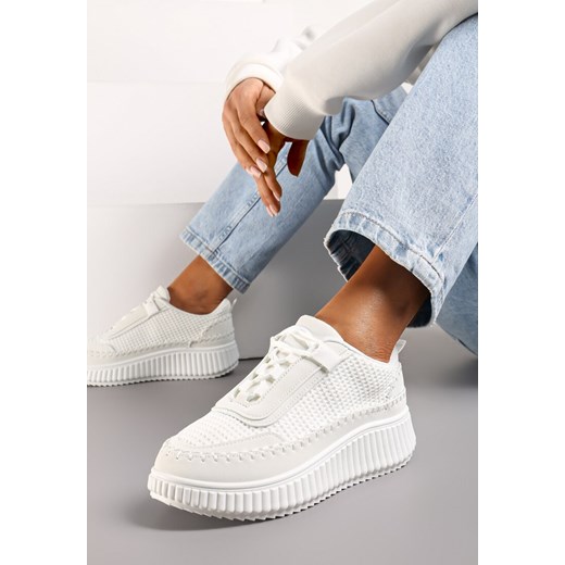 Białe Sznurowane Sneakersy na Platformie Dimakis ze sklepu renee.pl w kategorii Buty sportowe damskie - zdjęcie 173203299