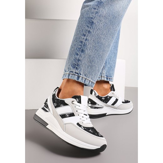 Biało-Czarne Sneakersy z Cekinami i Brokatem na Grubej Podeszwie Mabirra ze sklepu renee.pl w kategorii Buty sportowe damskie - zdjęcie 173203786