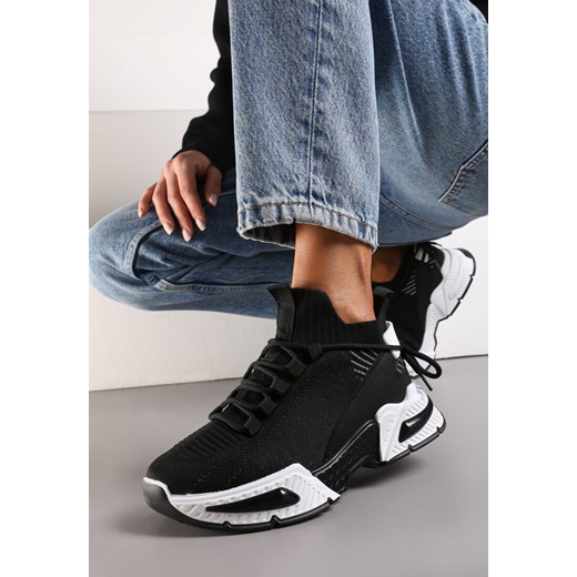 Czarne Sneakersy Sportowe na Grubej Podeszwie ze Skarpetkową Cholewką Xille ze sklepu renee.pl w kategorii Buty sportowe damskie - zdjęcie 173203846