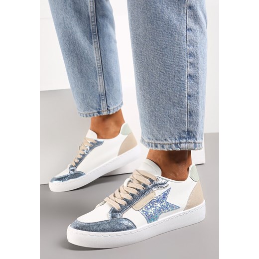 Niebieskie Sneakersy z Brokatowymi Wstawkami i Gwiazdką Reniva ze sklepu renee.pl w kategorii Buty sportowe damskie - zdjęcie 173203996