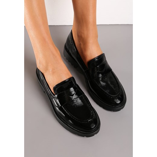 Czarne Eleganckie Mokasyny Lakierowane ze Skórzaną Wkładką Vatolia Renee 38 renee.pl