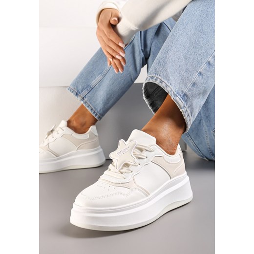 Biało-Beżowe Sneakersy na Platformie z Odpinaną Gwiazdką Ekaria ze sklepu renee.pl w kategorii Buty sportowe damskie - zdjęcie 173204307