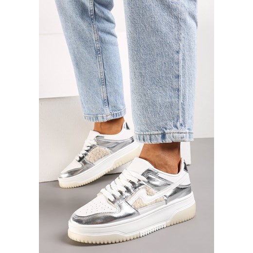 Biało-Srebrne Sneakersy na Grubej Podeszwie z Futerkiem Malvira ze sklepu renee.pl w kategorii Buty sportowe damskie - zdjęcie 173205025