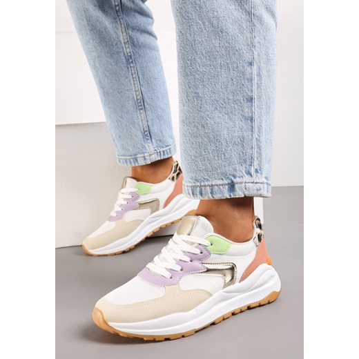 Beżowo-Fioletowe Sneakersy na Płaskiej Podeszwie ze Sznurowaniem i Materiałowymi Wstawkami Haretta ze sklepu renee.pl w kategorii Buty sportowe damskie - zdjęcie 173205238