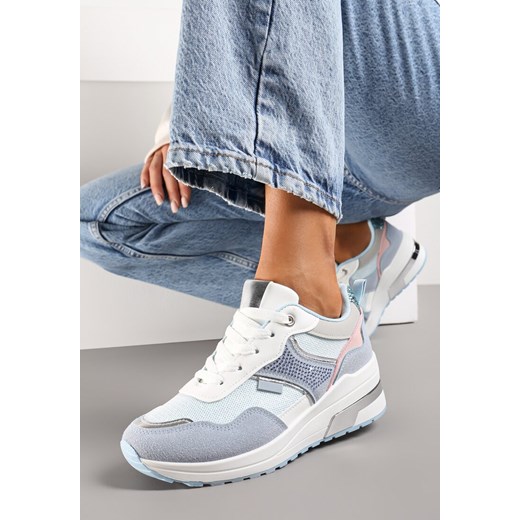 Niebieskie Sneakersy z Brokatem Cyrkoniami i Metalicznymi Wstawkami Zephramis ze sklepu renee.pl w kategorii Buty sportowe damskie - zdjęcie 173205847