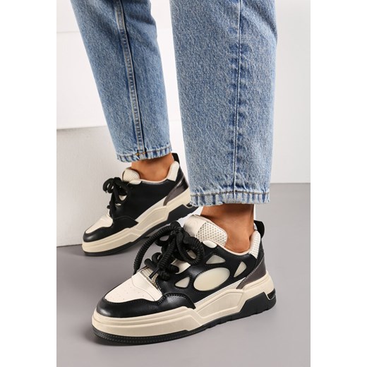 Czarne Sneakersy na Niskiej Platformie z Grubymi Sznurowadłami Vansyla Renee 37 renee.pl
