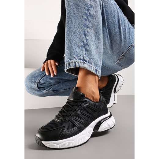Czarne Sznurowane Sneakersy z Ekoskóry z Siateczką i Odblaskami Aeriesa ze sklepu renee.pl w kategorii Buty sportowe damskie - zdjęcie 173206165