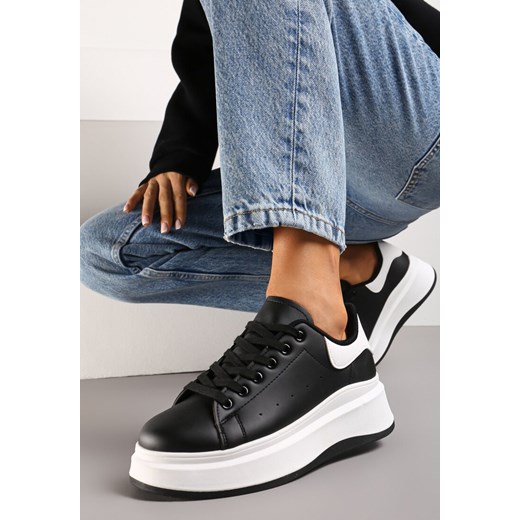 Czarne Sznurowane Sneakersy z Imitacji Skóry na Platformie Filamena ze sklepu renee.pl w kategorii Buty sportowe damskie - zdjęcie 173207075