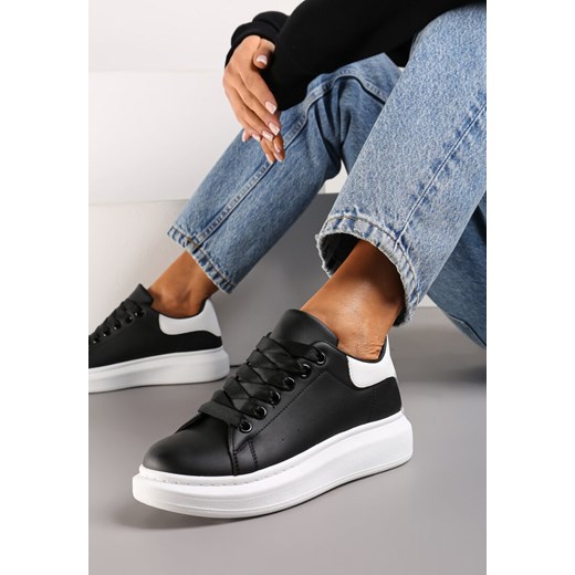 Czarno-Białe Sznurowane Sneakersy na Grubej Podeszwie Wicky ze sklepu renee.pl w kategorii Buty sportowe damskie - zdjęcie 173207315