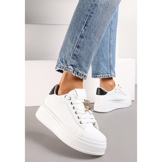 Biało-Czarne Sneakersy z Imitacji Skóry na Platformie z Ozdobą z Cyrkonii Imbercca ze sklepu renee.pl w kategorii Buty sportowe damskie - zdjęcie 173207339