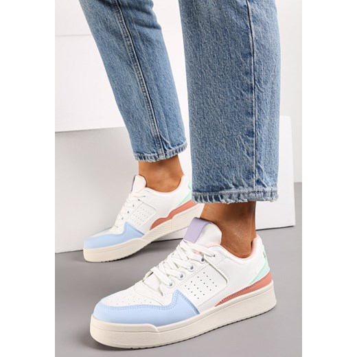 Niebiesko-Białe Sznurowane Sneakersy z Ekoskóry na Grubej Podeszwie z Ozdobnymi Łatkami Anaviria ze sklepu renee.pl w kategorii Buty sportowe damskie - zdjęcie 173207915
