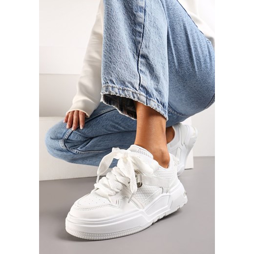 Białe Sneakersy z Ozdobnymi Sznurówkami i Grubą Podeszwą Klorimia ze sklepu renee.pl w kategorii Buty sportowe damskie - zdjęcie 173208017