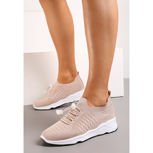 Beżowe Buty Sportowe Ściągane Gumką Ozdobione Metaliczną Nicią Rianelle ze sklepu renee.pl w kategorii Buty sportowe damskie - zdjęcie 173210659