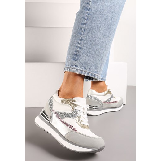 Szaro-Różowe Brokatowe Sneakersy na Ukrytym Koturnie Zophiela ze sklepu renee.pl w kategorii Buty sportowe damskie - zdjęcie 173210815