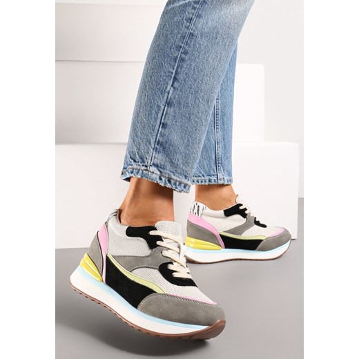 Szare Sneakersy na Ukrytym Niewysokim Koturnie z Brokatem Fioralan ze sklepu renee.pl w kategorii Buty sportowe damskie - zdjęcie 173211049