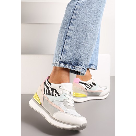 Białe Sneakersy na Ukrytym Niewysokim Koturnie z Brokatem Fioralan ze sklepu renee.pl w kategorii Buty sportowe damskie - zdjęcie 173211055