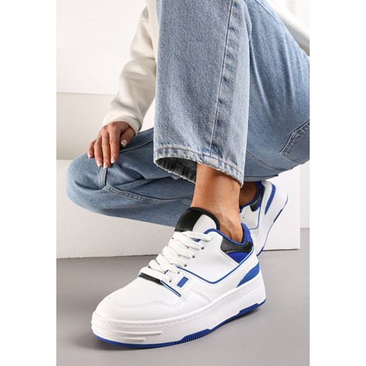 Biało-Niebieskie Sneakersy na Grubej Podeszwie z Ozdobnymi Przeszyciami Endarvia ze sklepu renee.pl w kategorii Buty sportowe damskie - zdjęcie 173211745