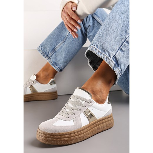 Szaro-Białe Sneakersy na Grubej Podeszwie z Ozdobnymi Przeszyciami Ysdole ze sklepu renee.pl w kategorii Buty sportowe damskie - zdjęcie 173212328