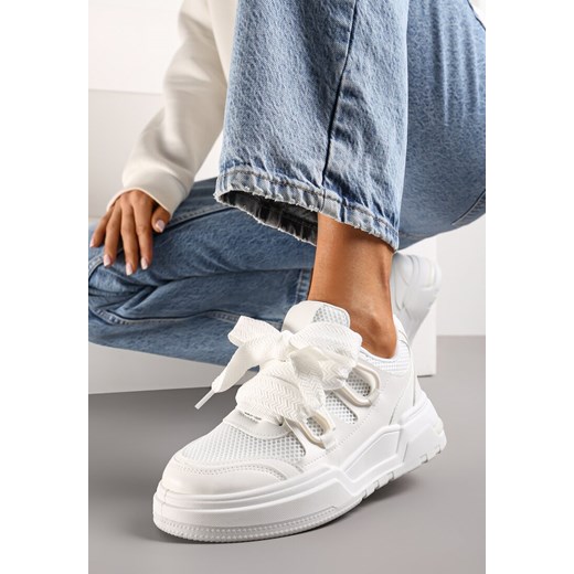 Białe Sneakersy na Grubej Podeszwie z Ozdobnymi Sznurówkami Zeldema ze sklepu renee.pl w kategorii Buty sportowe damskie - zdjęcie 173212598