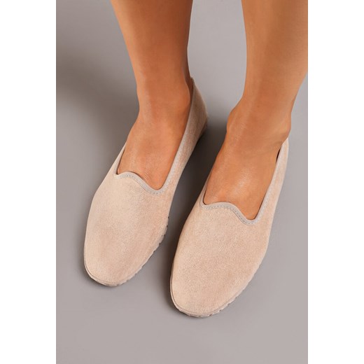 Beżowe Płaskie Balerinki z Okrągłym Noskiem z Ekozamszu Klenori Renee 39 renee.pl
