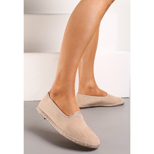 Beżowe Płaskie Balerinki z Okrągłym Noskiem z Ekozamszu Klenori Renee 40 renee.pl