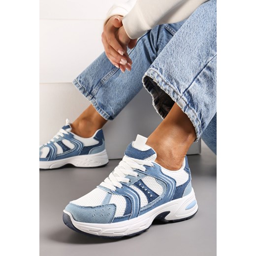 Niebiesko-Białe Sneakersy Ozdobione Przeszyciami i Tłoczeniem na Podeszwie Ferfiana ze sklepu renee.pl w kategorii Buty sportowe damskie - zdjęcie 173214549
