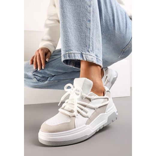 Biało-Beżowe Sneakersy z Szerokimi Ozdobnymi Sznurówkami Naale ze sklepu renee.pl w kategorii Buty sportowe damskie - zdjęcie 173216836