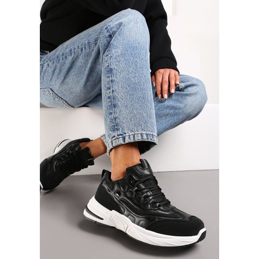 Czarne Sneakersy z Ozdobnym Sznurowaniem i Przeszyciami Tiwaelia ze sklepu renee.pl w kategorii Buty sportowe damskie - zdjęcie 173217058